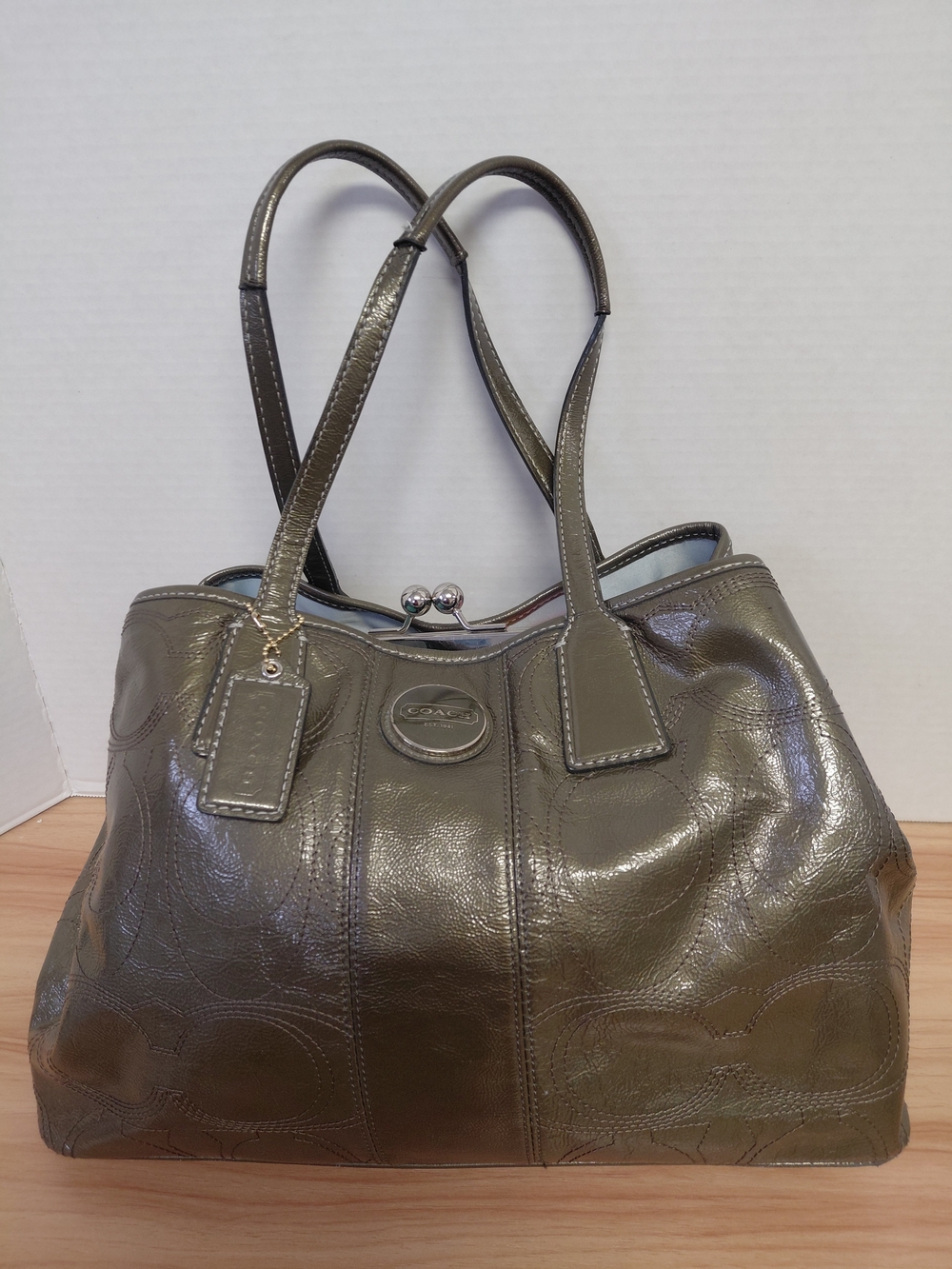 Coach Olive Green Patent Leather Shoulder Tote